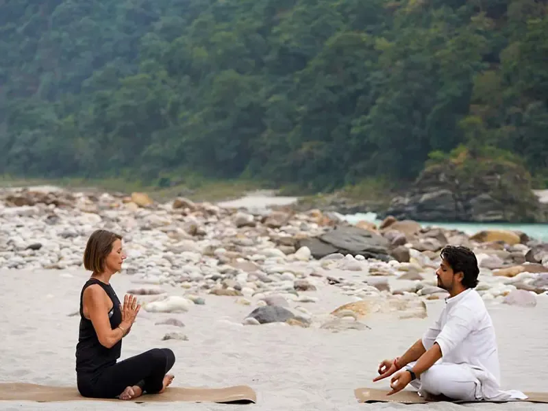 Sunrise yoga beside the Ganges