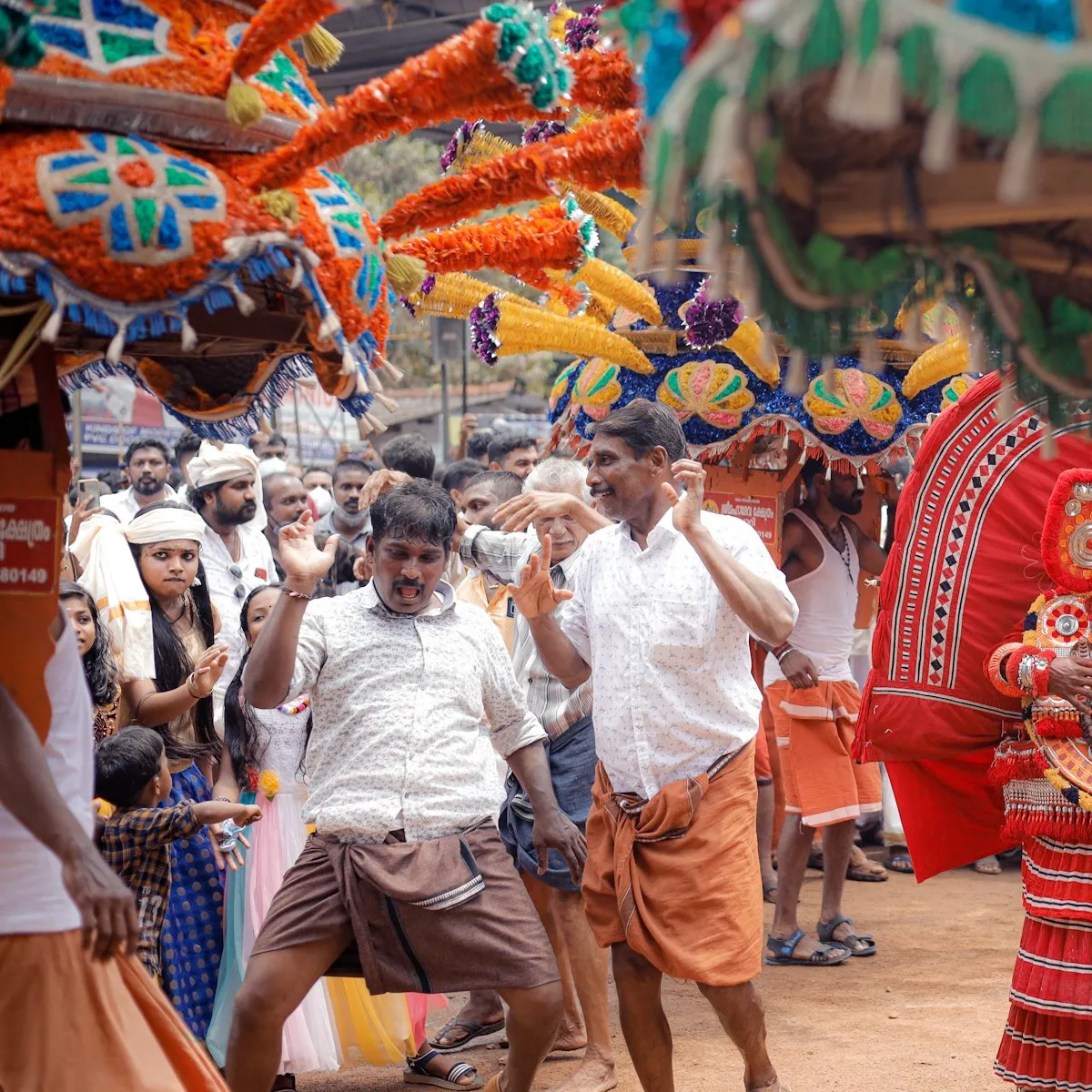 Caparisoned elephants in ceremonial procession, Kerala