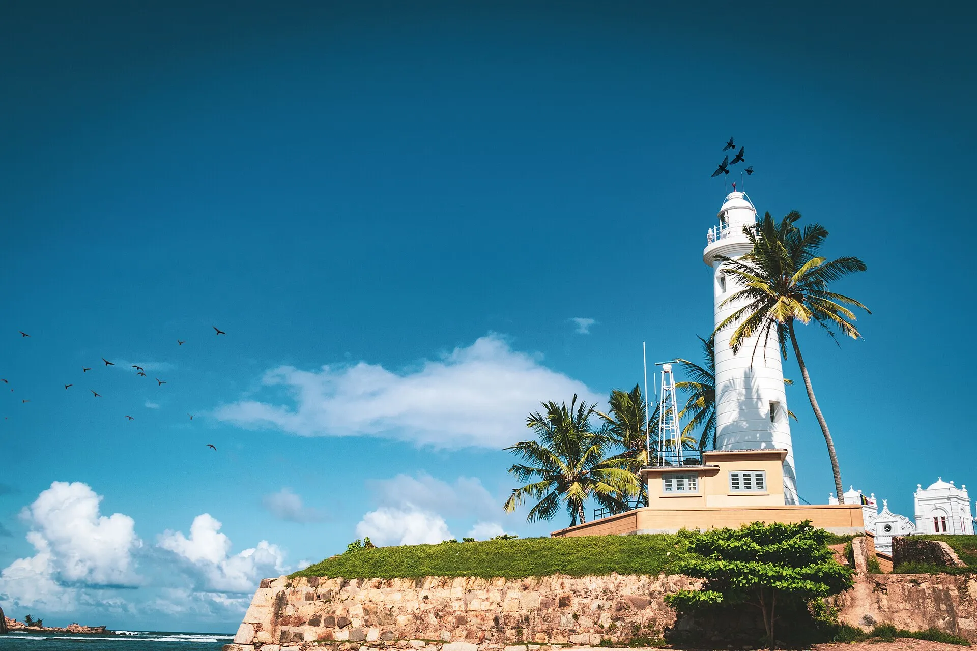 The colonial lighthouse standing within the ramparts of Galle Fort, Sri Lanka