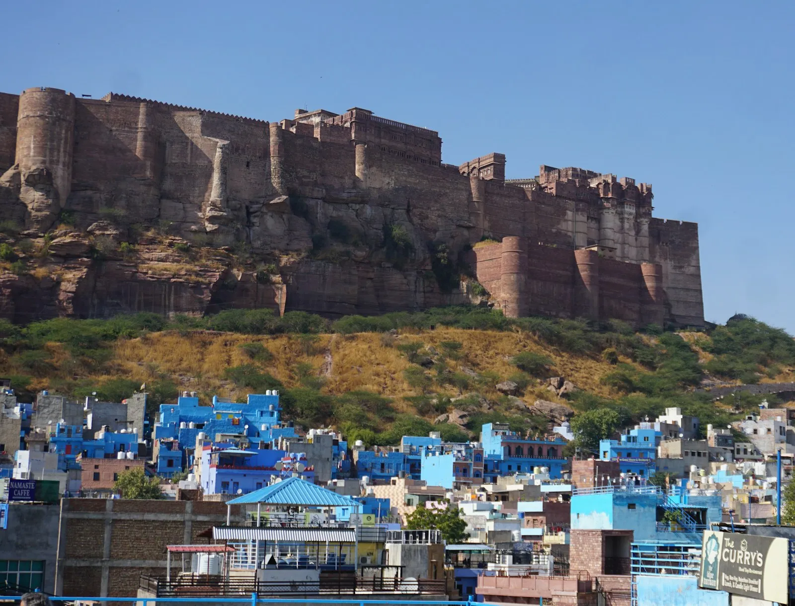 Mehrangarh Fort rising above the hilltop in Jodhpur, Rajasthan