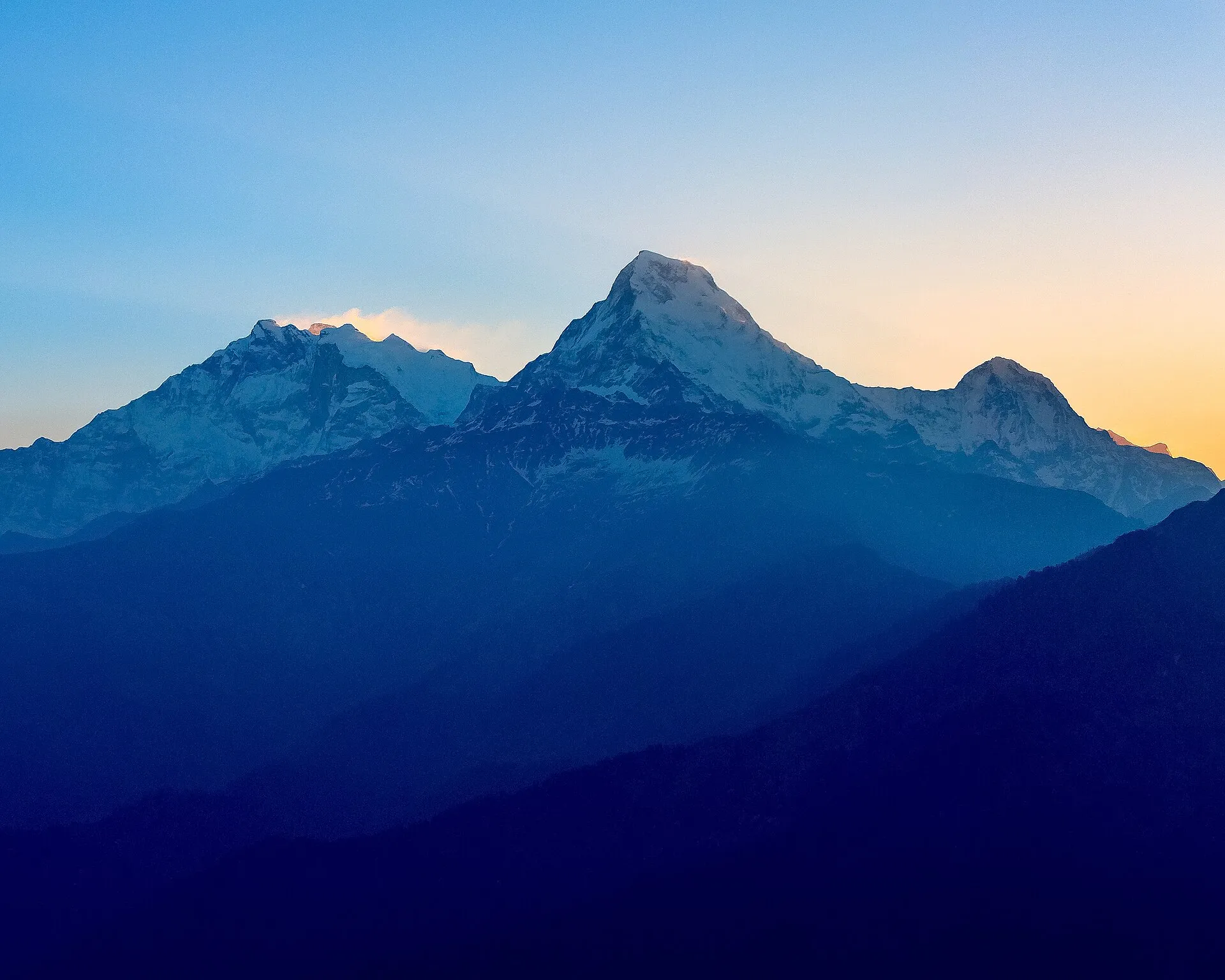 The Annapurna massif viewed at dawn from Poon Hill above Ghorepani, Nepal