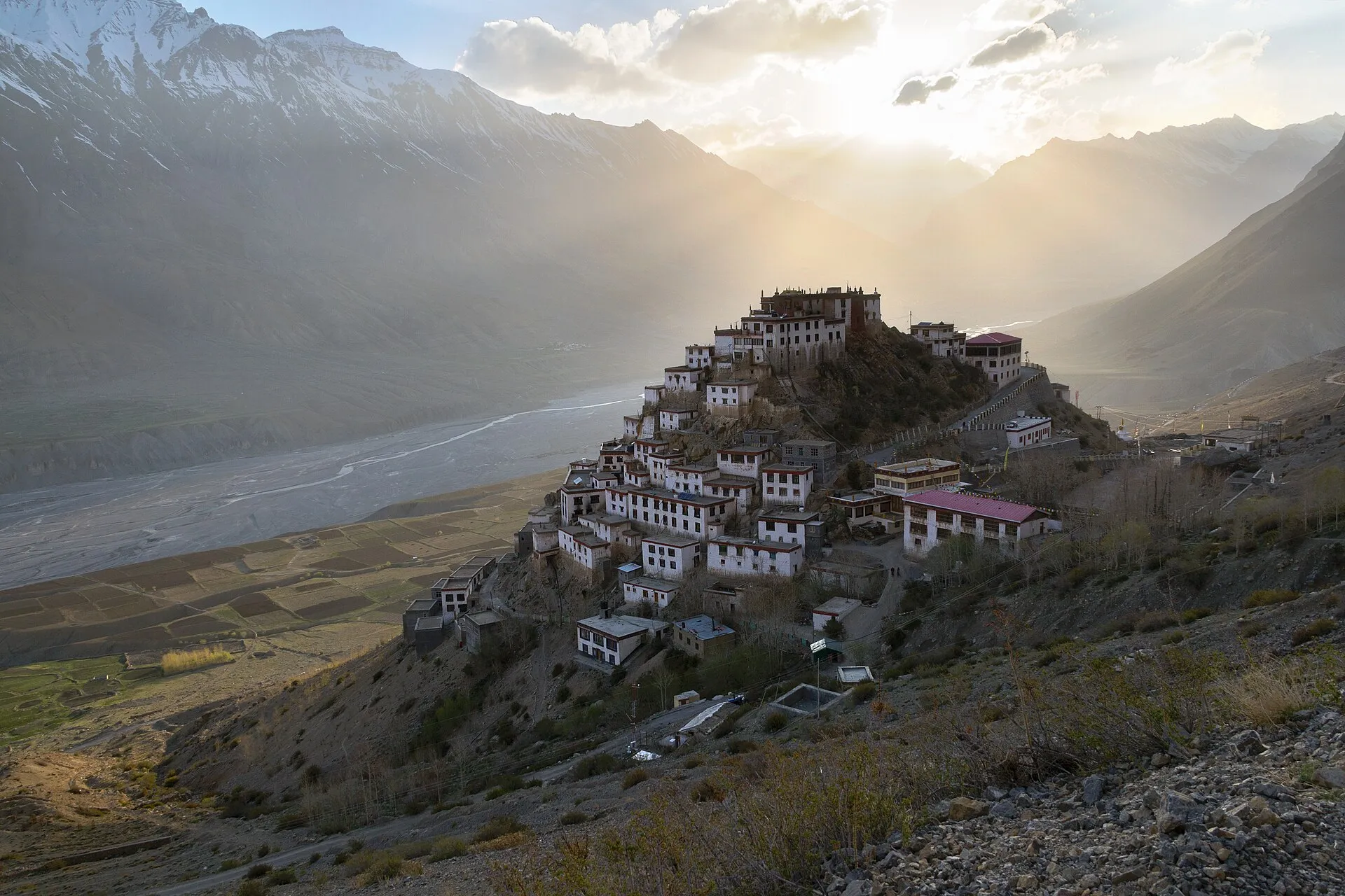 Key Monastery clustered on a hilltop above the Spiti Valley, Himachal Pradesh