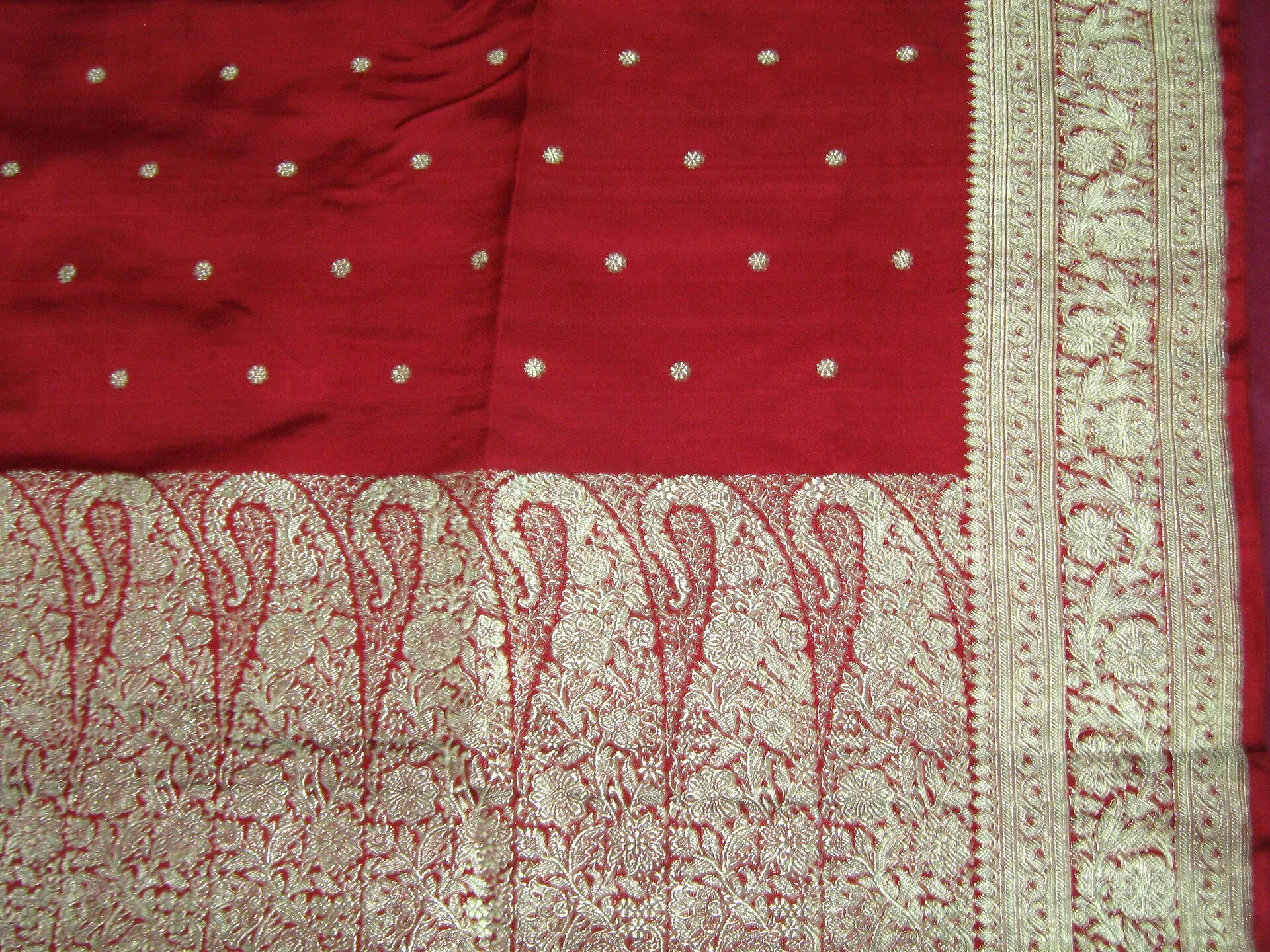 The richly woven pallu of a Banarasi silk sari from Varanasi