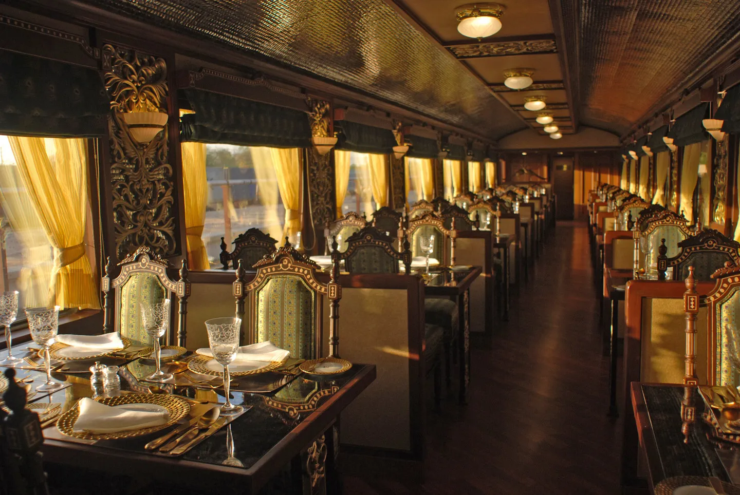 The opulent interior of a heritage railway carriage
